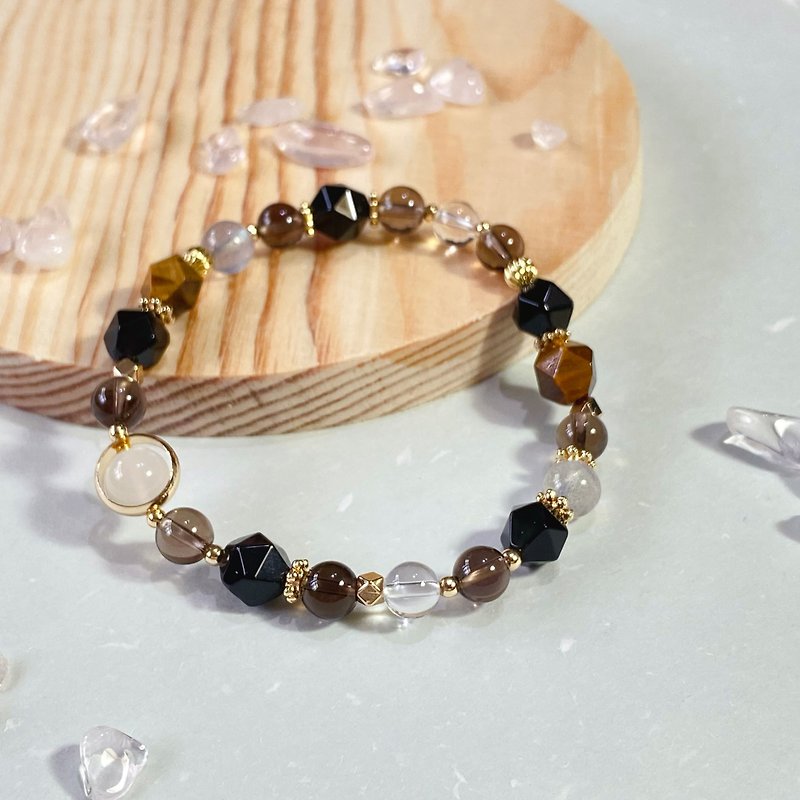 Obsidian Citrine Yellow Tiger Eye White Crystal || Confidence and Courage to ward off evil and purify crystal bracelet - สร้อยข้อมือ - คริสตัล สีดำ