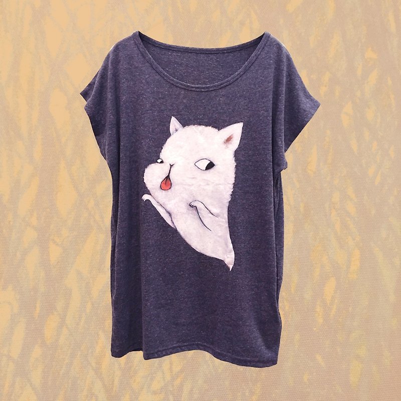 emmaAparty illustration long version T: ghost cat - Women's T-Shirts - Cotton & Hemp Blue