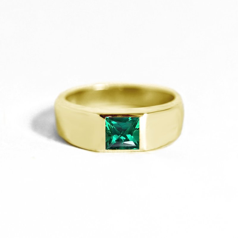 Unique Princess Cut Emerald Unisex Ring Silver Ring Gold Ring Rose Gold Ring - 戒指 - 純銀 綠色