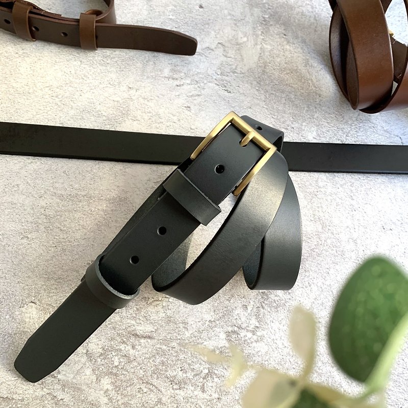 Classic plain 3CM wide genuine leather belt for boys and girls belt for men and women - เข็มขัด - หนังแท้ 