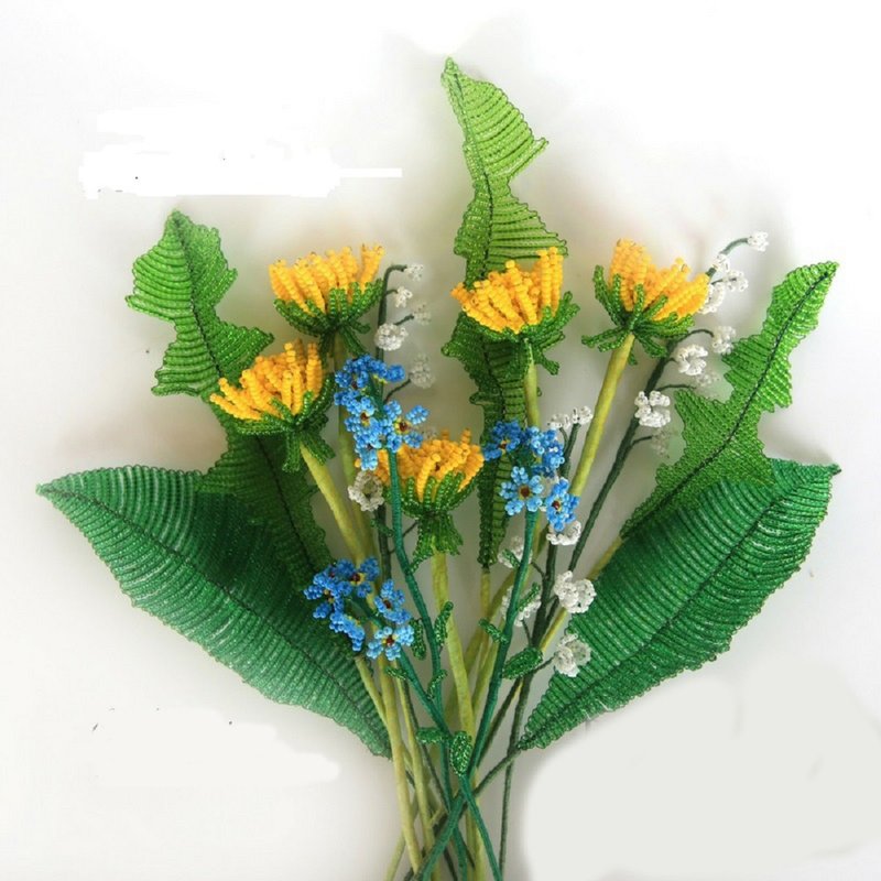 Digital Download - PDF | Beaded Flowers pattern | dandelion, forget-me-nots, lil - 手工藝教學/工具書 - 其他材質 