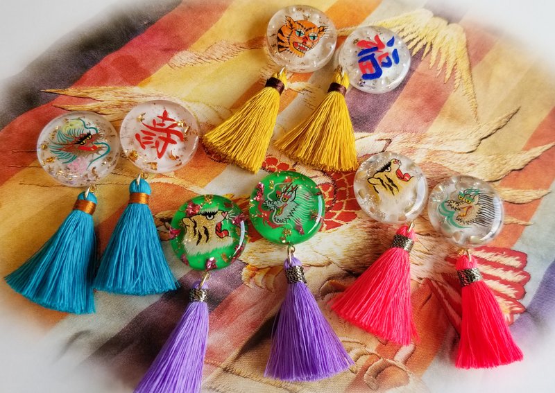 **Short tassel version**Sukajan Vietnam Vietnamese earrings Clip-On - ต่างหู - เรซิน หลากหลายสี