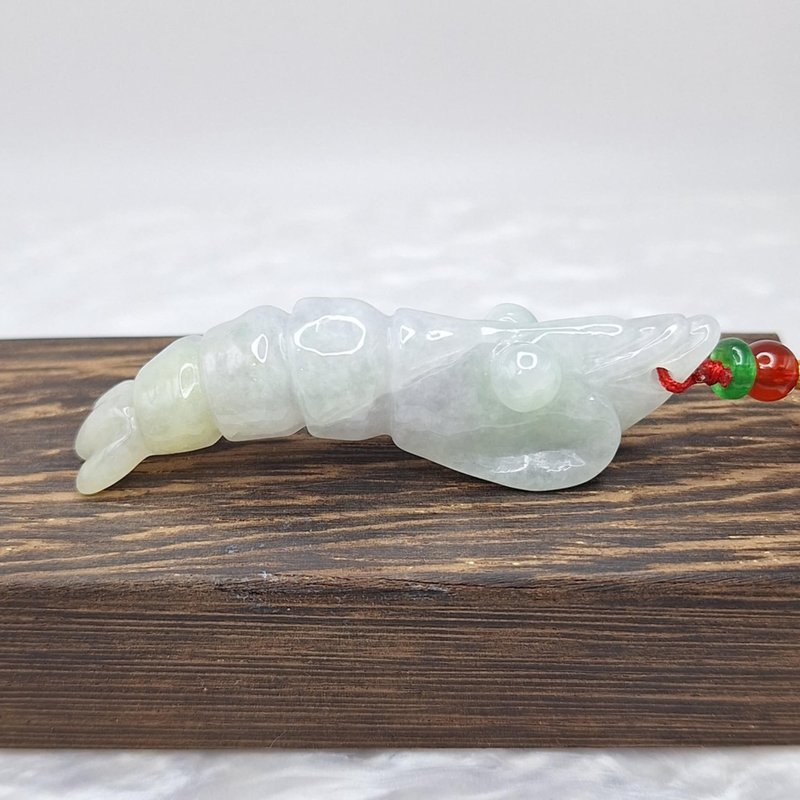 Ice glue three-color shrimp pendant | Natural Burmese jade A grade jade - Necklaces - Jade 