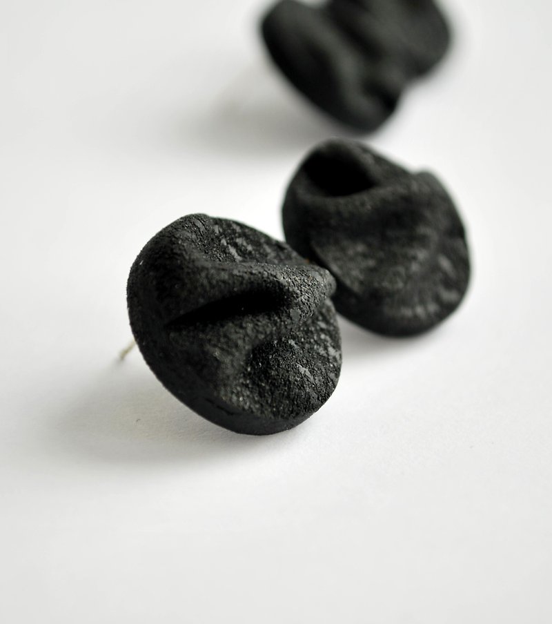Handmade polymer clay earrings - ต่างหู - ดินเหนียว สีดำ
