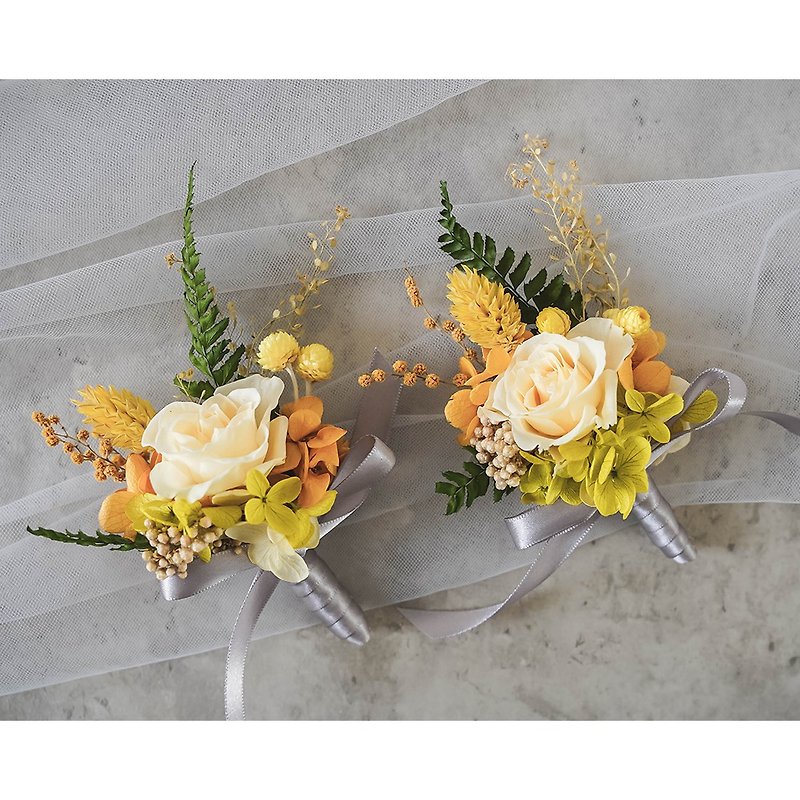 【Flower plant】Bright and lively officiant corsage/wedding/groom corsage/best man corsage/eternal flower - ช่อดอกไม้แห้ง - พืช/ดอกไม้ 