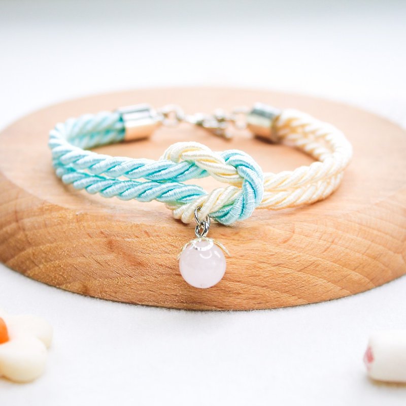 Mashmallows Rope Bracelet with Lucky Stone - beige&Blue - Bracelets - Precious Metals Multicolor