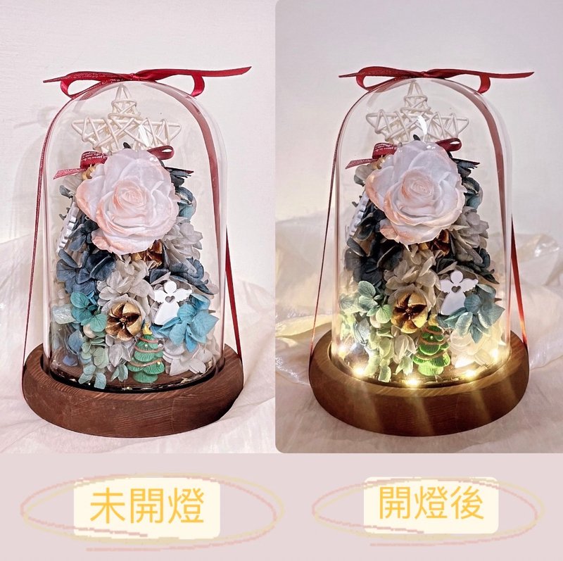 聖誕節禮物/藤編星星聖誕樹繡球玫瑰永生花/夜燈永生花盅/9折優惠 - 花藝/盆栽/植栽 - 其他材質 