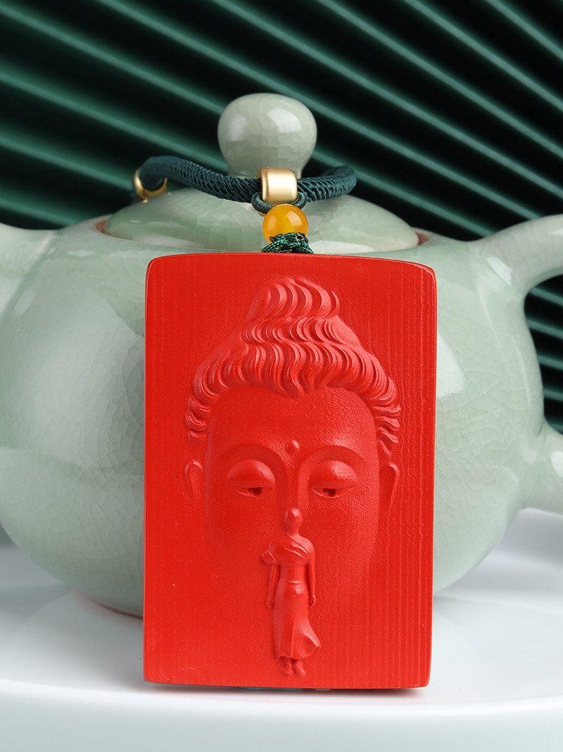 天然原礦硃砂精品紅砂一心向佛吊墜 硃砂含量高達95%以上 - 項鍊 - 寶石 