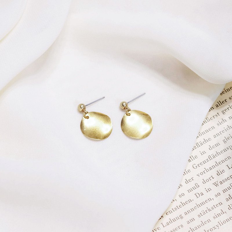 String Series Brass Disc Wavy Dangling Earrings Ear Pins Without Pierced Ears - Earrings & Clip-ons - Copper & Brass Gold