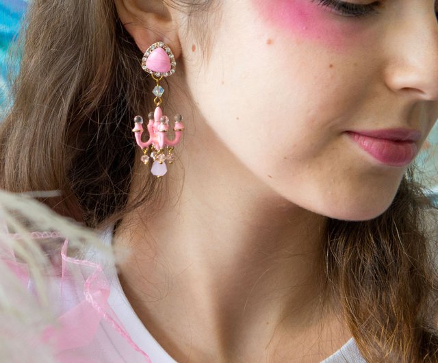 Timbee Lo Pink Signature Style Mini Chandelier Earrings Seven Color Rainbow Multi Options Timbeelo Clip Ons I Timbee Lo Pink Signature Style Mini, Chandelier Style Pink Earrings