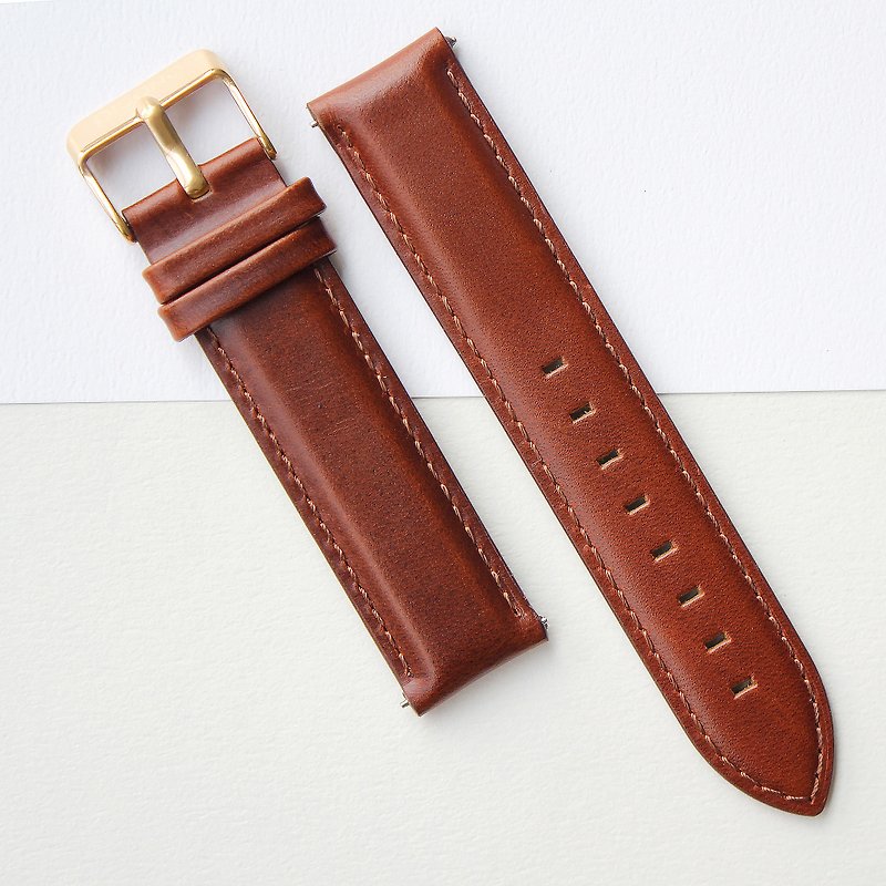 【PICONO】Quick release brown leather strap-Gold - สายนาฬิกา - หนังแท้ 
