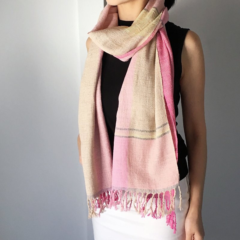 Unisex Scarf - Pink mix 2 - All season available -  - スカーフ - コットン・麻 ピンク