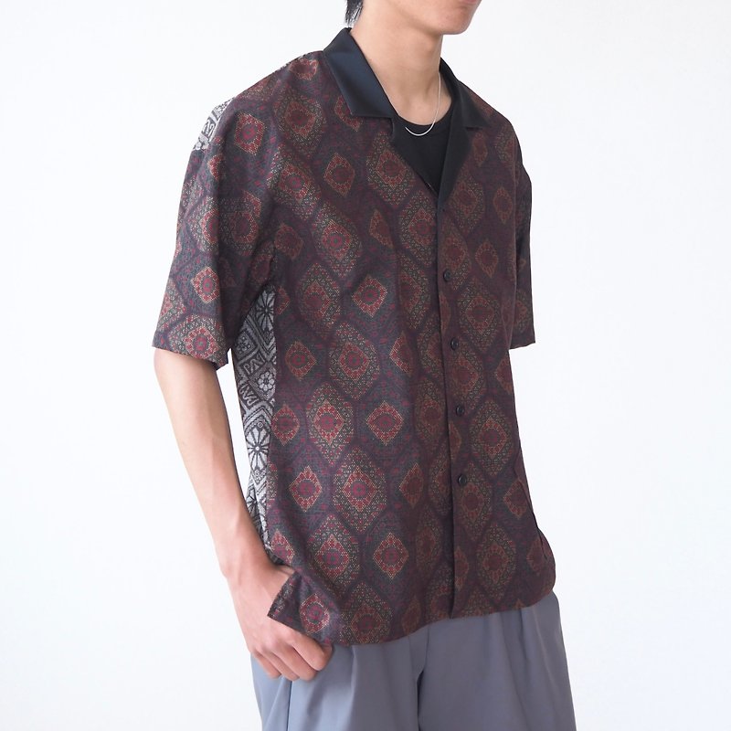 【日本製】UMUI BLACK LABEL เสื้อเชิ้ตกิโมโนอัพไซเคิลบุรุษ L มีเอกลักษณ์เฉพาะตัว - เสื้อเชิ้ตผู้ชาย - ผ้าไหม 