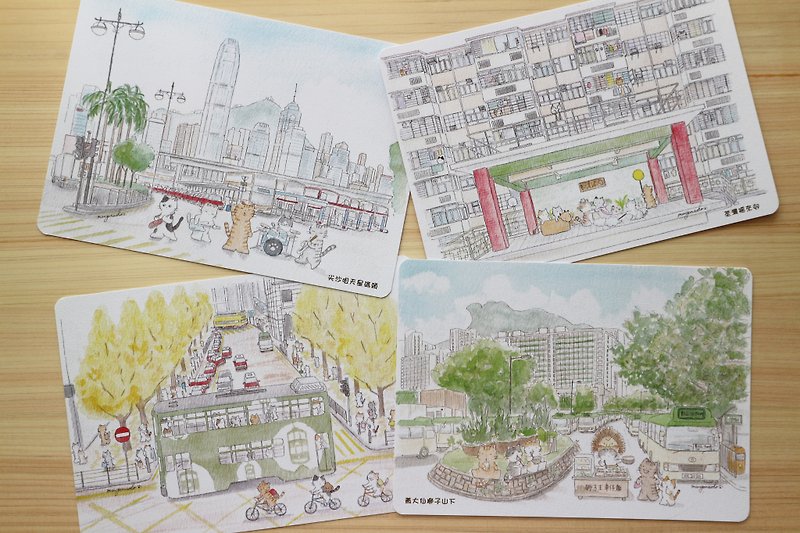 貓咪香港明信片 Set B -4張 - 卡片/明信片 - 紙 