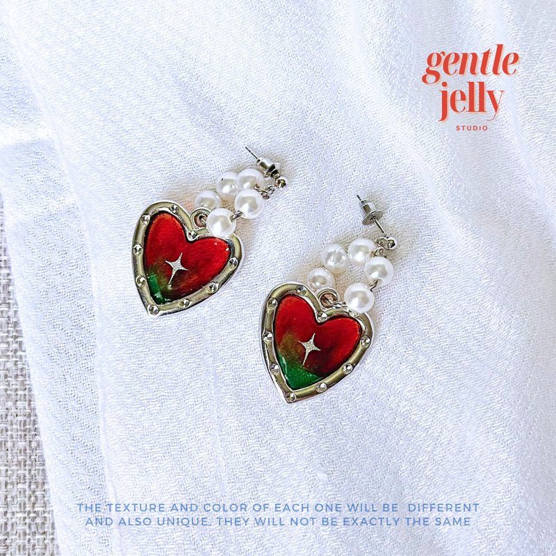 ต่างหูโบว์ Dainty Love Heart Earrings, Minimalist Love HandmadeHeart Earrings - ต่างหู - วัสดุอื่นๆ หลากหลายสี