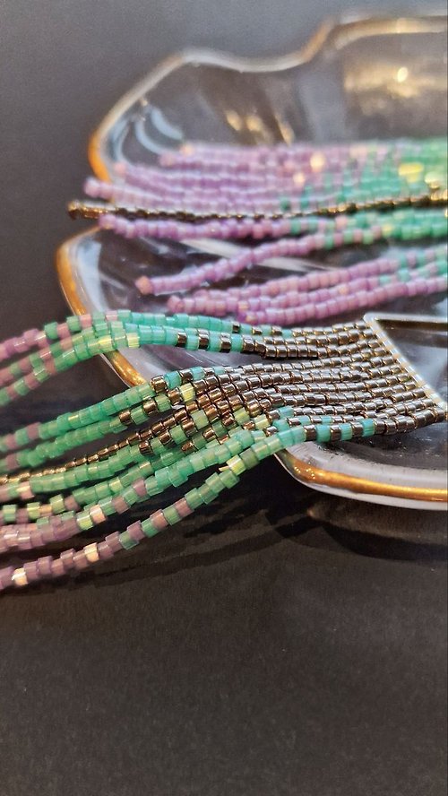 Purple Fox Earrings seedbeads tasseles Handmade Exclusive In onecopy