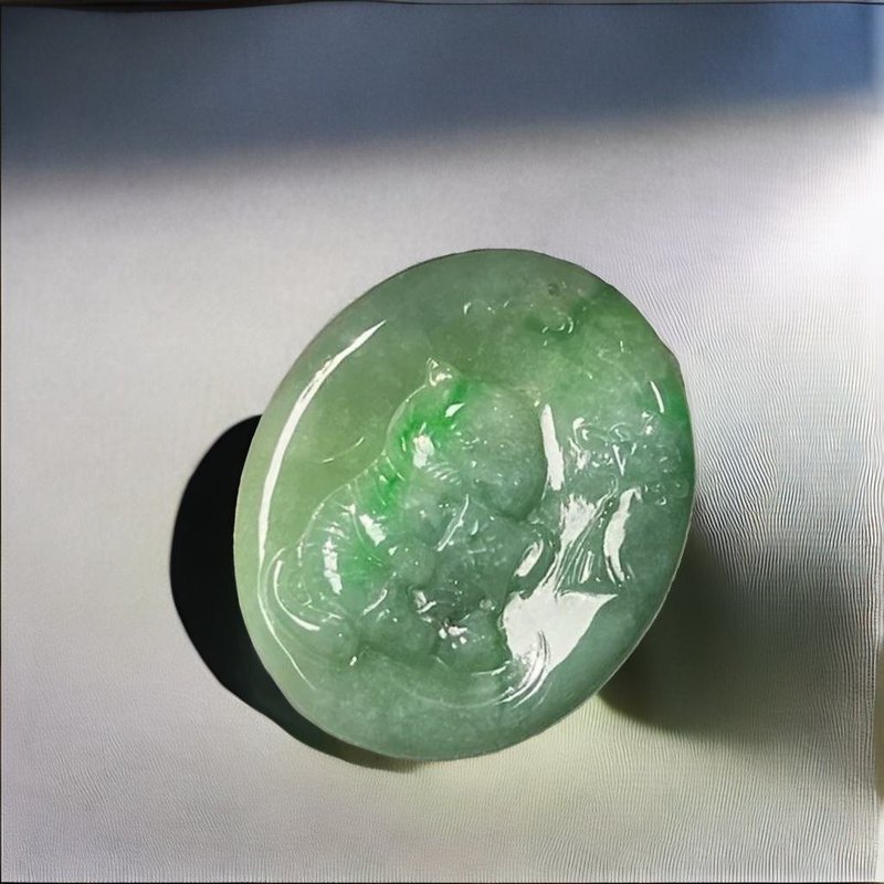 Ice waxy green jade cute animal brand | Natural Burmese jade jade A goods - อื่นๆ - หยก สีเขียว