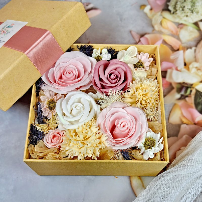 Soap rose flower box artificial flower arrangement rose table flower pot flower gift SOF-003 - Dried Flowers & Bouquets - Other Materials Pink