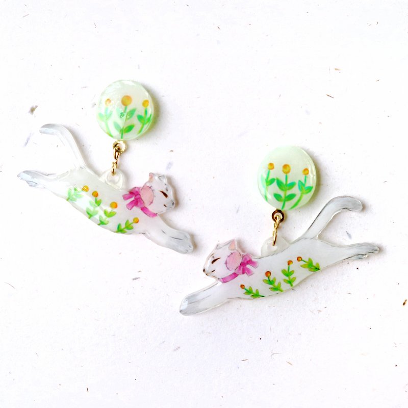 花與貓 耳環 耳夾 - 耳環/耳夾 - 塑膠 