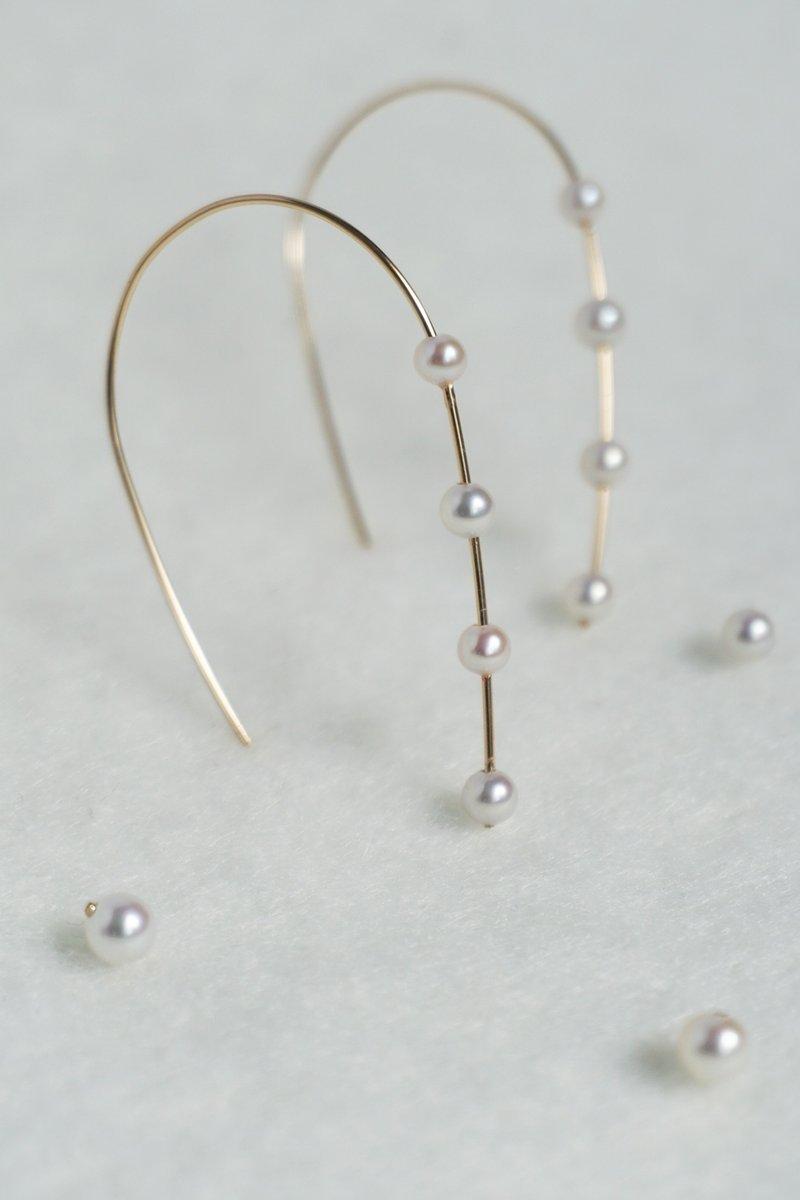 14Kgf -three step earrings - ต่างหู - ไข่มุก ขาว