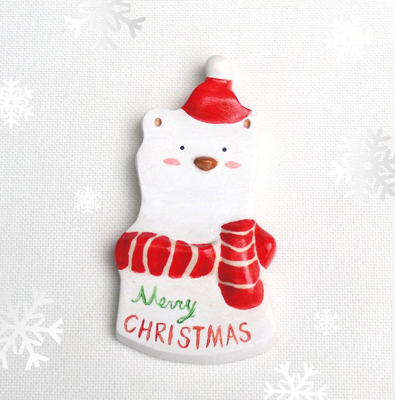 Polar bear Santa Claus brooch / Christmas gift / Christmas - Brooches - Clay White