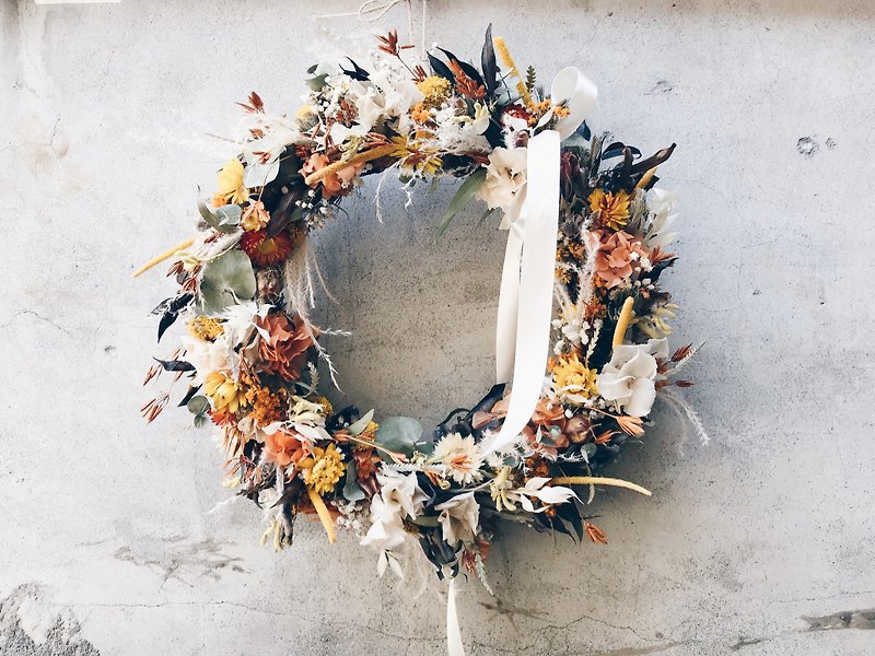 Flower Wreath！[夢の女神 - デメテル]ドライリースリースアレンジメントクリスマス - 置物 - 寄せ植え・花 オレンジ
