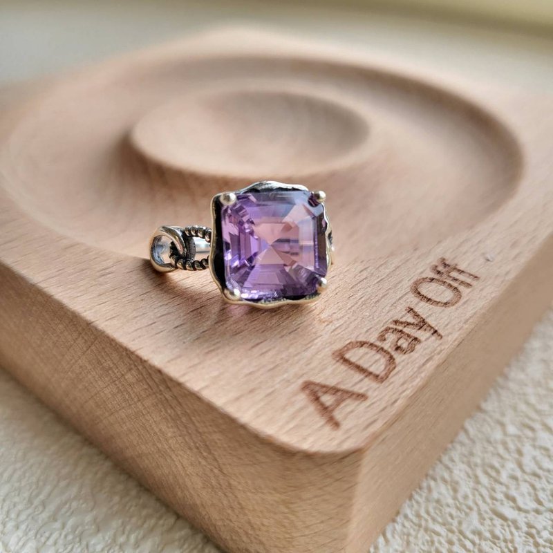 Noble Wisdom Peach Blossom/High Ice Pure Body Amethyst Princess Cut Sterling Silver Living Ring - General Rings - Crystal 