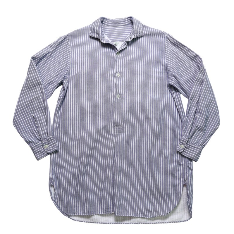 Light Blue Striped Fisherman Shirt European Shirt Farmer Shirt - เสื้อเชิ้ตผู้หญิง - ผ้าฝ้าย/ผ้าลินิน สีน้ำเงิน