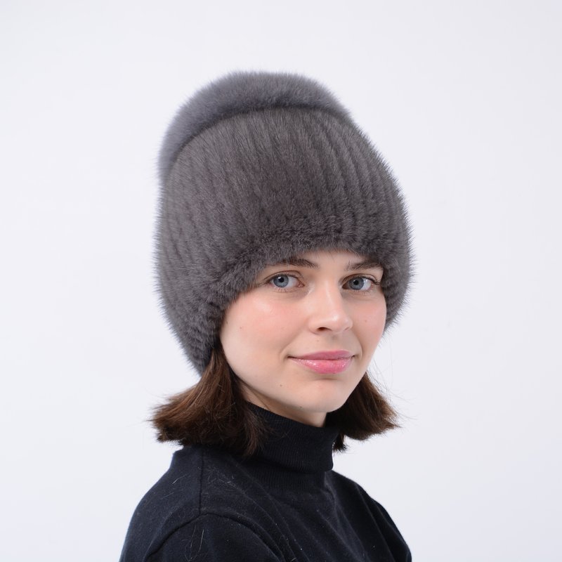 Mink Fur Hat Knit Fur Hat Warm Real Fur Hat Winter Fur Pom Pom Hat Mink Hats - Hats & Caps - Wool Multicolor