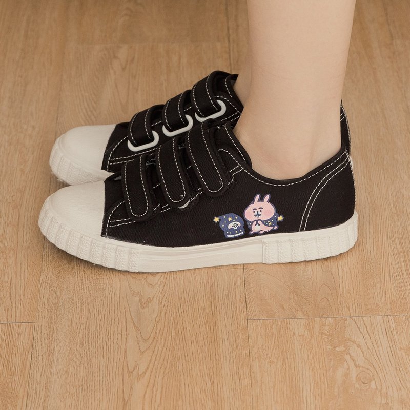 Paidal x Kanahei's little animal star journey strap-free devil felt canvas shoes biscuit shoes - black - รองเท้าลำลองผู้หญิง - ผ้าฝ้าย/ผ้าลินิน สีดำ