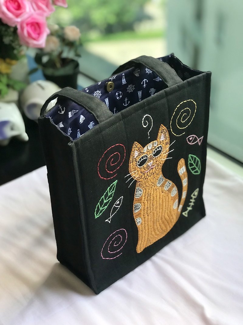 Tote bag,Handbag,Embroidered bag,Hand-embroidered bag - 手袋/手提袋 - 棉．麻 