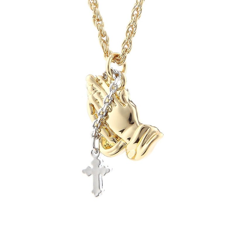 Cross Prayer Hands Necklace - Necklaces - Other Metals Gold