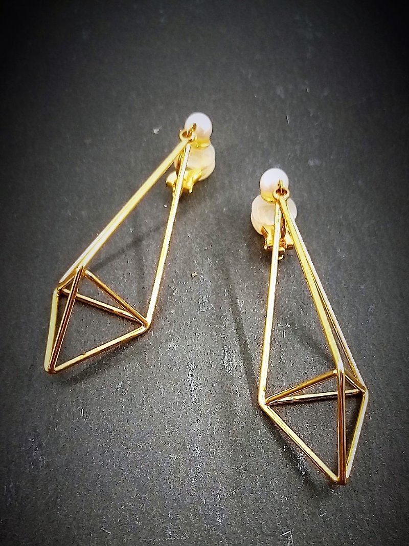 freeshipping Geometry Shellfish pearl long - Earrings & Clip-ons - Other Metals Gold