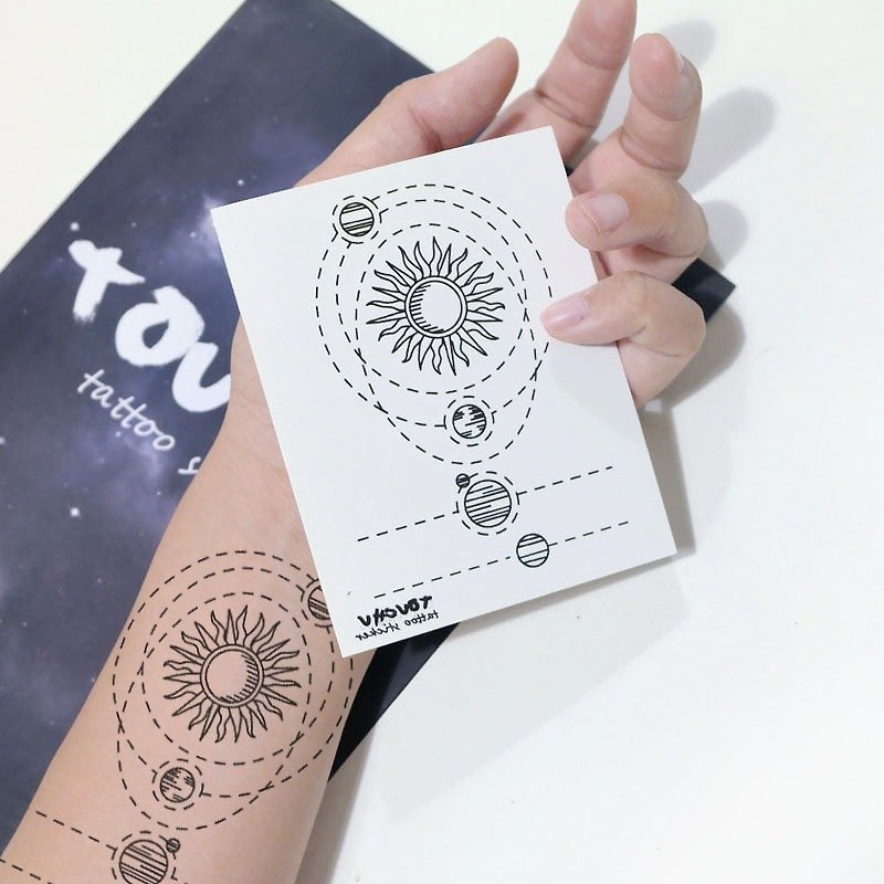 TU Tattoo Sticker - solar system / Tattoo / waterproof Tattoo / original / Tattoo Sticker - สติ๊กเกอร์แทททู - กระดาษ สีดำ