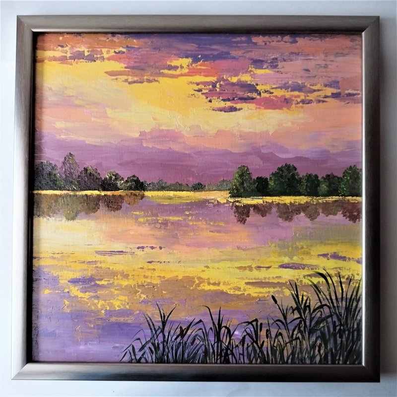 Original Acrylic Painting - Sunset Landscape Wall Decor for Your Home - Wall Décor - Acrylic Multicolor