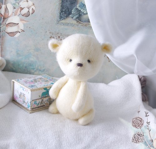 CozyToysByOreshek Stuffed Bear Toy, White Teddy Bear for Home decor, Woodland Soft Animal Toy