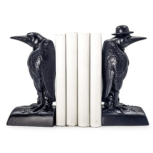 Design Atelier Article Statue Bookends Ravens. Whimsical Home Decor in Dark Academia Style.