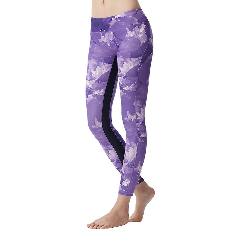 [MACACA] Symphony Firming Flower Plus Plus Cropped Pants - AUE7441 Purple - ชุดโยคะ - ไนลอน สีม่วง