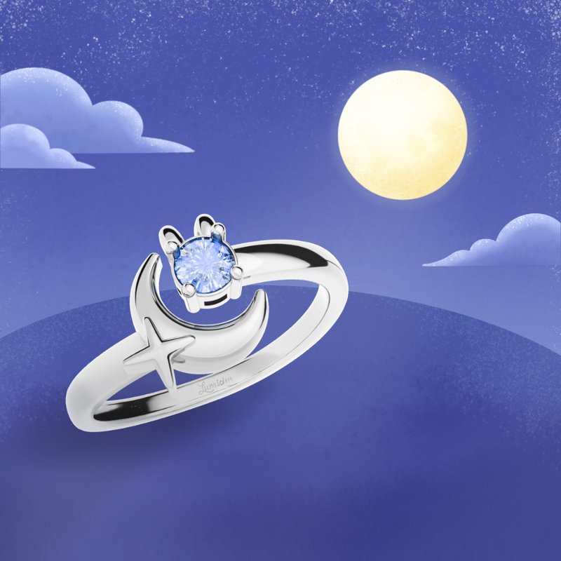 夢月 月漫初見 戒指 | Moonlit Crescent Ring | Lumichu jewelry - 戒指 - 不鏽鋼 銀色