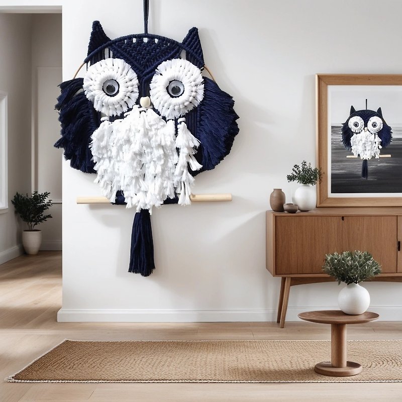 【BE Yourself】ウォームホームフクロウ手織り|壁掛け装飾|送料無料|家庭用カーテン - 置物 - コットン・麻 多色
