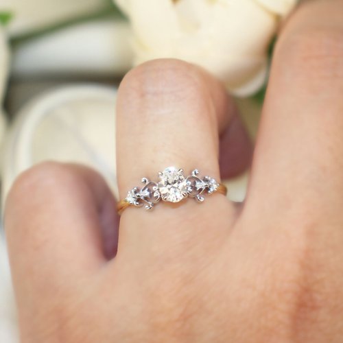 Petit Madam Jewelry 【古典花嫁】18K 雙色古典橢圓鑽捲草紋戒指 GIA鑽石x原創設計