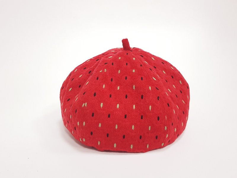 Wenqing Fashion Pumpkin Hat - Strawberry Red Dot #礼物#毛料#秋冬# Keep warm - Hats & Caps - Other Materials Red