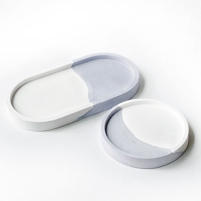 (Pre-order) Taro Milk Series | Two-piece set of Cement base round/oval Cement jewelry tray - ของวางตกแต่ง - ปูน สีม่วง