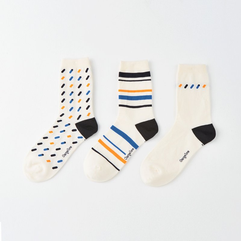 Meteor Shower Antibacterial Crew Socks (Set of 3) - Off-white (F) - ถุงเท้า - ผ้าฝ้าย/ผ้าลินิน ขาว
