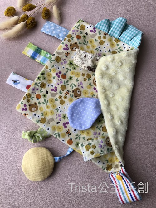 Trista 公主 手創 【寶寶學習安撫巾】-小熊花森林(奶油黃)