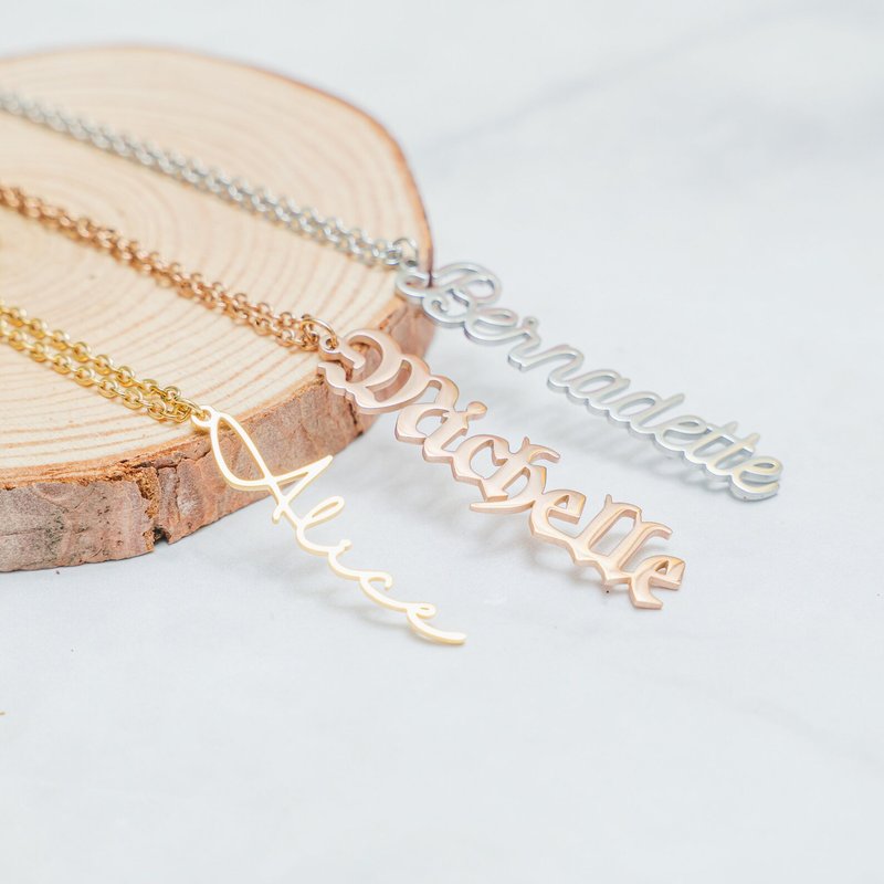 Custom Vertical Name Necklace • Personalized Name • Vertical Necklace - สร้อยคอ - สแตนเลส 