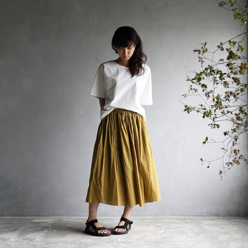 Loose cotton skirt · mustard - Skirts - Cotton & Hemp Yellow