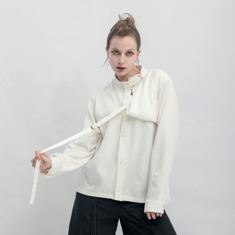 INF  Integrated Chest Panel Deconstructed Collar Top / White - Women's Shirts - Polyester White
