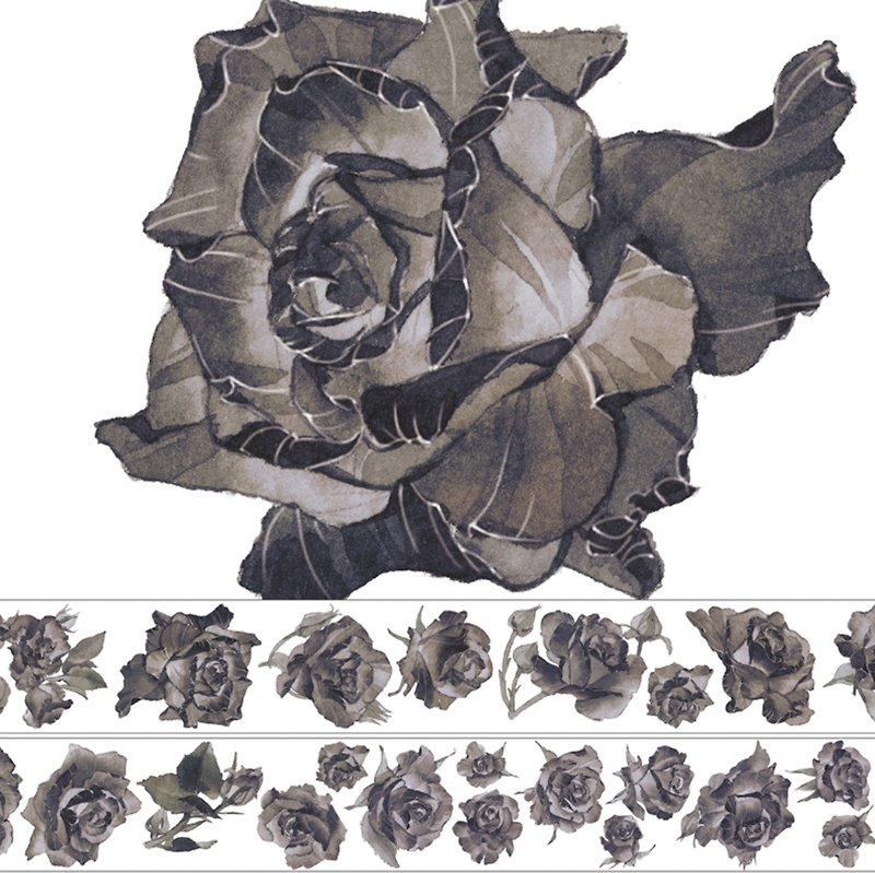 ブラック薔薇のペット和紙テープ - マスキングテープ - 紙 ブラック