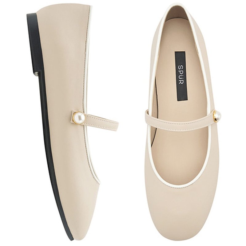 PRE-ORDER SPUR 珍珠瑪莉珍平底鞋 RS7013 LIGHT BEIGE - 娃娃鞋/平底鞋 - 其他材質 